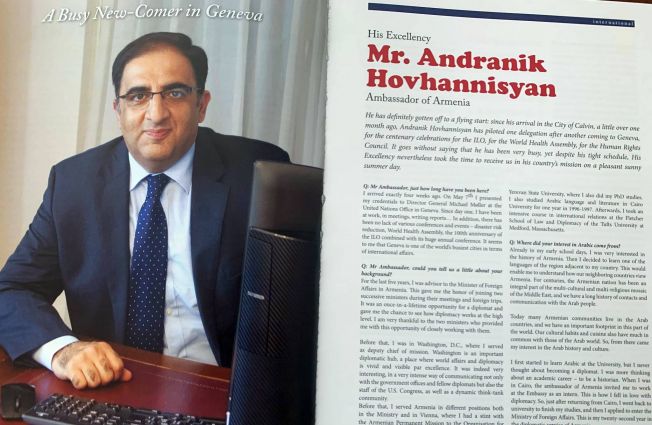 The interview of Ambassador Andranik Hovhannisyan with "International Diplomat" magazine